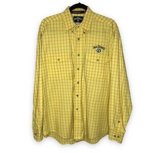 Jack Daniels Yellow Plaid Western Style Button Front Embroidered Shirt Men XL